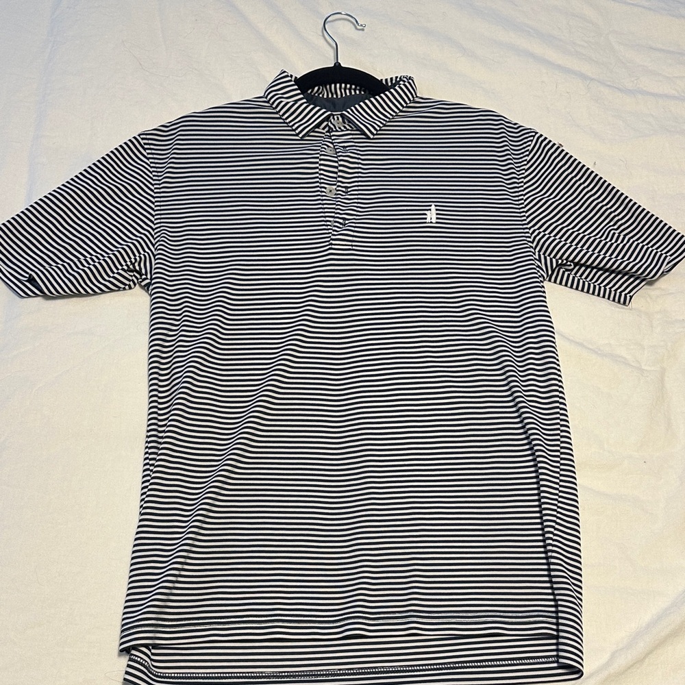 johnnie-O Navy and White Striped Prep-Performance Polo Shirt